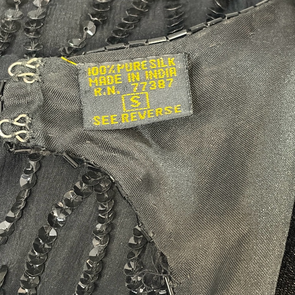 VINTAGE Mark & John By Sam Sz S Black Silk Long Cocktail Dress Sequin *flaws* - Picture 5 of 14